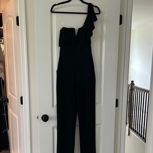 Black One-Shoulder Ruffle Jumpsuit